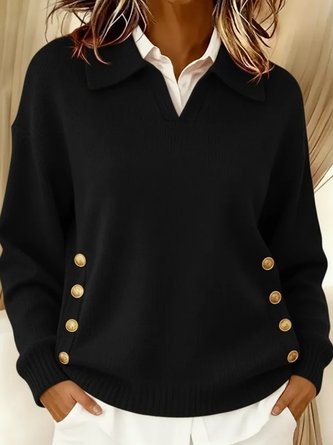 Women Plain Shawl Collar Cotton Long Sleeve Street Daily Winter Sweater