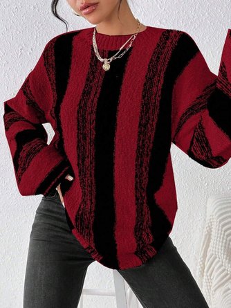 Women Striped Crew Neck Long Sleeve Casual Daily Winter Sweater