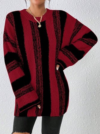 Women Striped Crew Neck Long Sleeve Casual Daily Winter Sweater