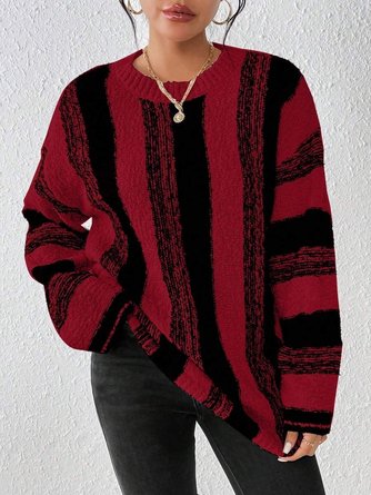 Women Striped Crew Neck Long Sleeve Casual Daily Winter Sweater