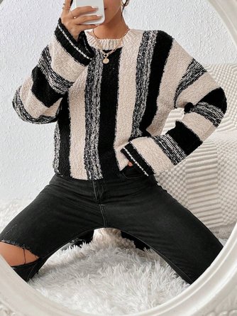 Women Striped Crew Neck Long Sleeve Casual Daily Winter Sweater