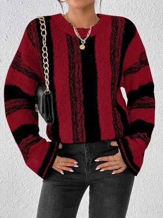 Women Striped Crew Neck Long Sleeve Casual Daily Winter Sweater