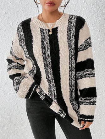 Women Striped Crew Neck Long Sleeve Casual Daily Winter Sweater