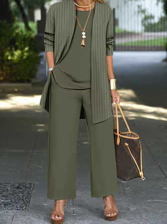 Striped Long Sleeve Piece Set Casual Spring Fall Crew Neck Two Piece Set