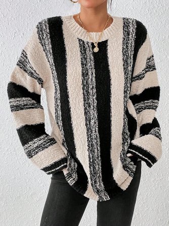 Women Striped Crew Neck Long Sleeve Casual Daily Winter Sweater