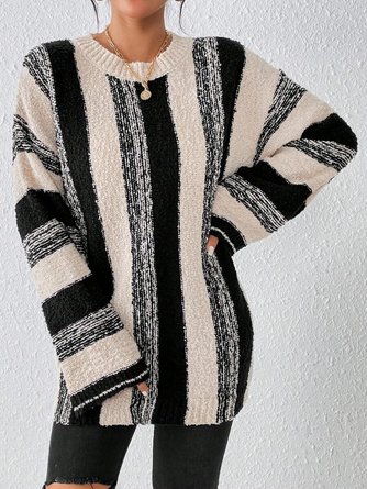 Women Striped Crew Neck Long Sleeve Casual Daily Winter Sweater