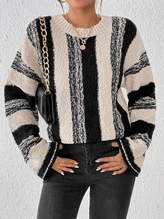Women Striped Crew Neck Long Sleeve Casual Daily Winter Sweater