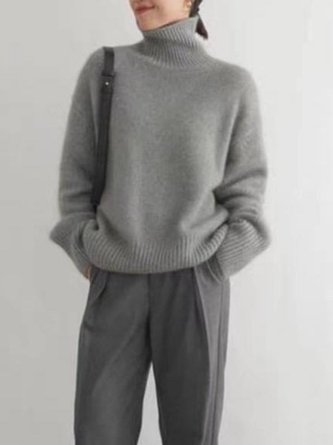 Women Plain Turtleneck Long Sleeve Street Daily Winter Sweater