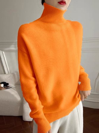 Women Plain Turtleneck Long Sleeve Street Daily Winter Sweater
