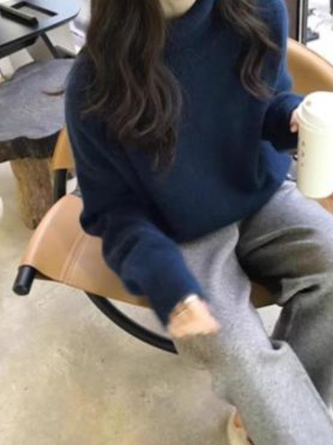 Women Plain Turtleneck Long Sleeve Street Daily Winter Sweater