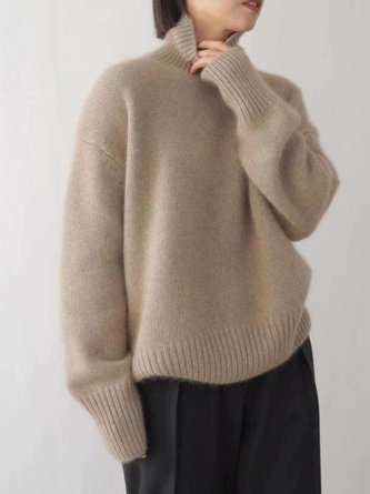 Women Plain Turtleneck Long Sleeve Street Daily Winter Sweater