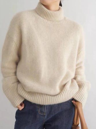 Women Plain Turtleneck Long Sleeve Street Daily Winter Sweater