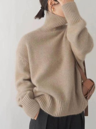 Women Plain Turtleneck Long Sleeve Street Daily Winter Sweater