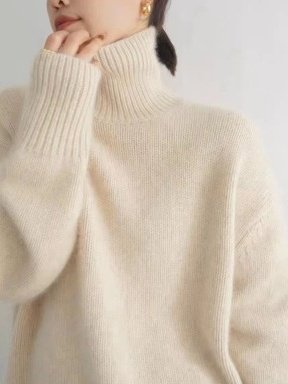 Women Plain Turtleneck Long Sleeve Street Daily Winter Sweater