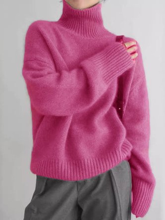 Women Plain Turtleneck Long Sleeve Street Daily Winter Sweater