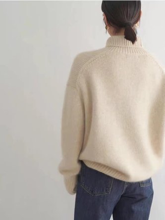 Women Plain Turtleneck Long Sleeve Street Daily Winter Sweater