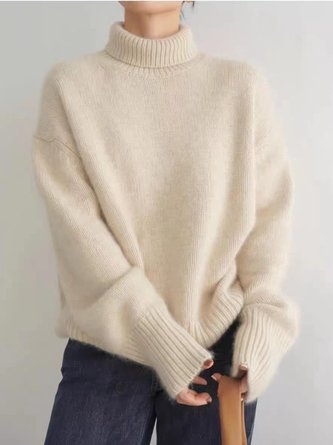 Women Plain Turtleneck Long Sleeve Street Daily Winter Sweater