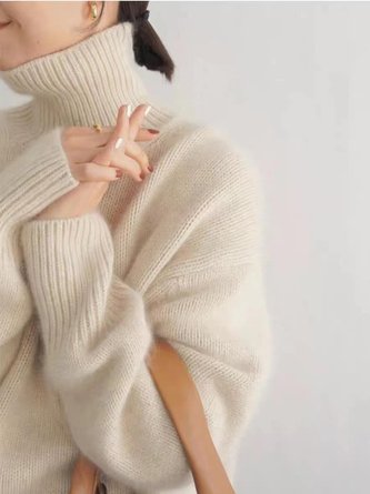 Women Plain Turtleneck Long Sleeve Street Daily Winter Sweater