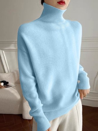 Women Plain Turtleneck Long Sleeve Street Daily Winter Sweater