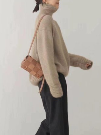 Women Plain Turtleneck Long Sleeve Street Daily Winter Sweater