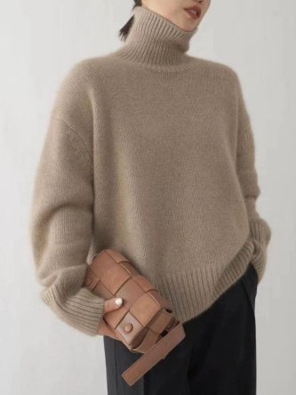 Women Plain Turtleneck Long Sleeve Street Daily Winter Sweater