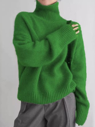 Women Plain Turtleneck Long Sleeve Street Daily Winter Sweater