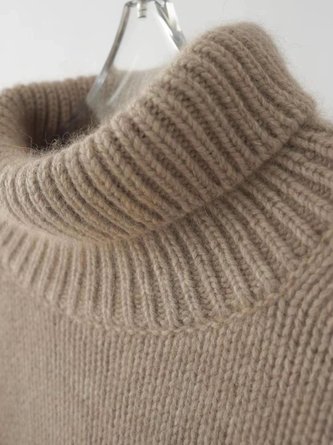 Women Plain Turtleneck Long Sleeve Street Daily Winter Sweater