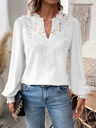 Plain V Neck Long Sleeve Casual Daily Spring Fall Shirt