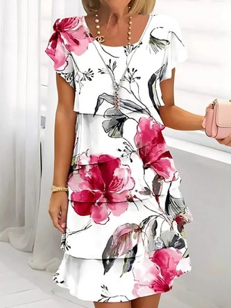 Floral Crew Neck Fit & Flare Dress Casual Summer Daily Midi Line Dress
