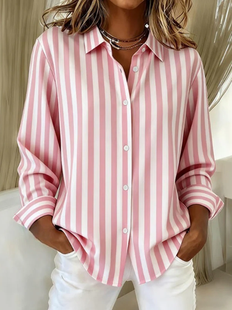 Striped Shirt Collar Long Sleeve Casual Daily Spring Fall Shirt