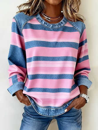 Abstract Stripes Crew Neck Long Sleeve Vintage Daily Spring Fall Sweatshirt
