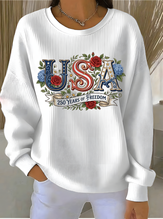Text Letters Long Sleeve Casual Holiday Spring Fall Sweatshirt
