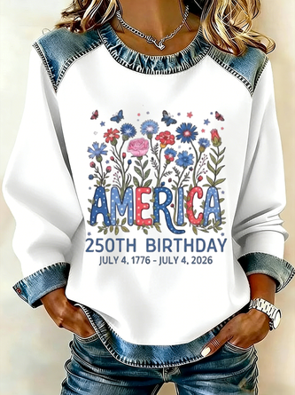 Floral Crew Neck Long Sleeve Vintage Daily Spring Fall Sweatshirt