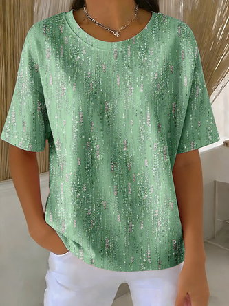 Abstract Crew Neck Cotton Short Sleeve Casual Daily Summer T shirt