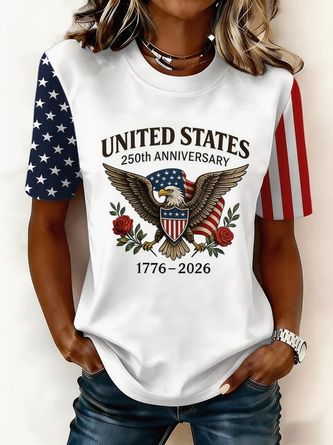 Eagle Old Glory Crew Neck Cotton Short Sleeve Casual Holiday Summer T shirt