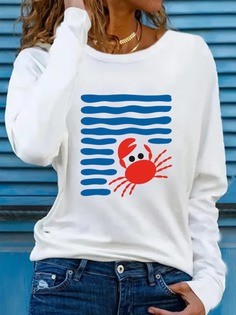 Striped Crew Neck Jersey Long Sleeve Casual Daily Spring Fall T shirt