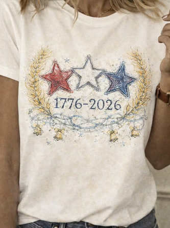 Star Crew Neck Jersey Short Sleeve Casual Daily Summer T shirt