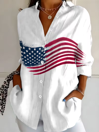 America Flag Shirt Collar Long Sleeve Casual Daily Spring Fall Shirt