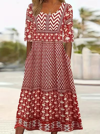 Abstract Graphic Crew Neck Printing Shift Dress Casual Summer Daily Maxi H Line Dress