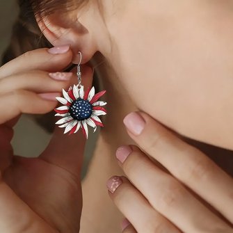 American Flag Sunflower Acrylic Material Earrings