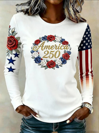 Floral Crew Neck Jersey Long Sleeve Casual Daily Spring Fall T shirt