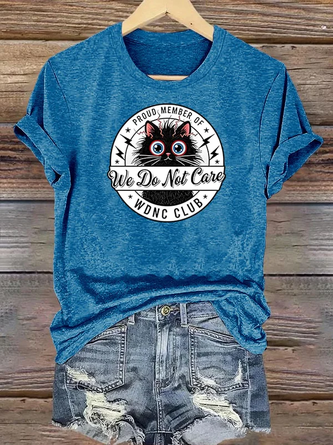 Cat Crew Neck Cotton Short Sleeve Casual Daily Summer T shirt