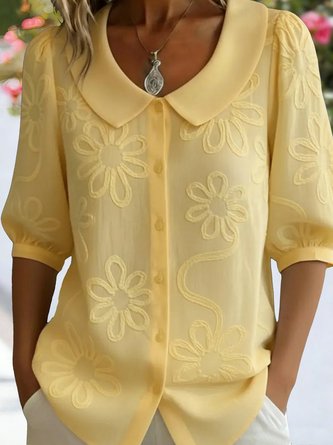 Embroidery Patterns Crew Neck Short Sleeve Casual Daily Summer Shirt