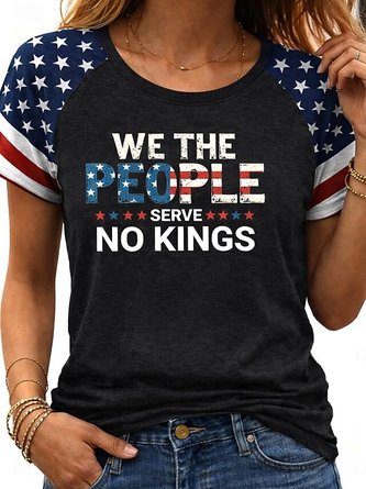 Text Letters Crew Neck Jersey Short Sleeve Vintage Daily Summer T shirt