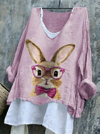 Easter V Neck Long Sleeve Casual Daily Spring Fall Blouse