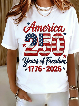 Text Letters Crew Neck Cotton Short Sleeve Casual Holiday Summer T shirt