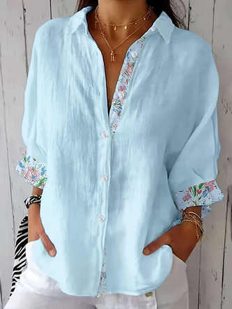 Floral Shirt Collar Three Quarter Sleeve Casual Daily Spring Fall Shirt