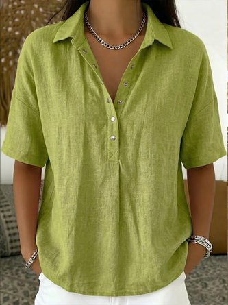 Plain Ramie Short Sleeve Vintage Daily Summer Shirt