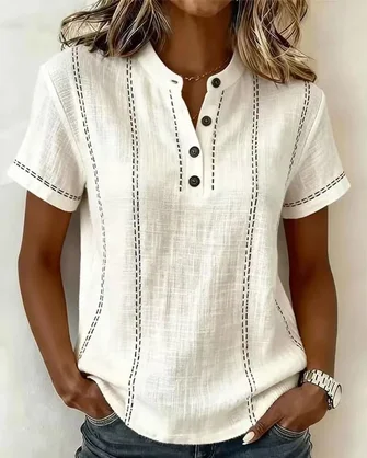 Plain Short Sleeve Vintage Daily Summer Shirt