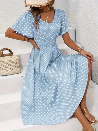 Polka Dots V Neck Printing Tank Casual Summer Daily Maxi Line Dress